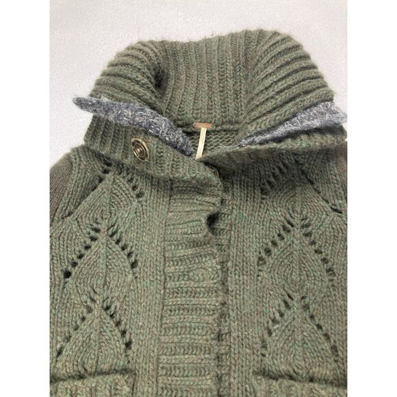 Free People Green Knit Long Sleeve Button Close Cardigan Wool Sweater Womens Med - Picture 2 of 10